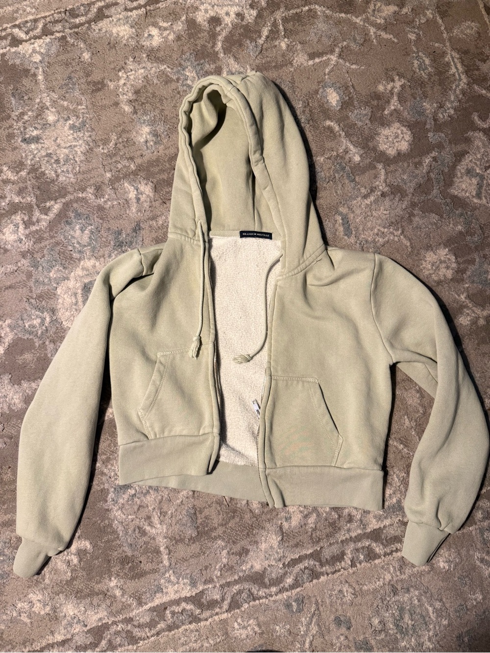 Brandy Melville Cropped Sage Green Zip-Up Hoodie